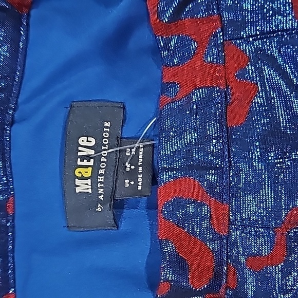 NWOT Maeve Shimmer Pleated Blue Motif Maxi Skirt Size 4 - Picture 7 of 8